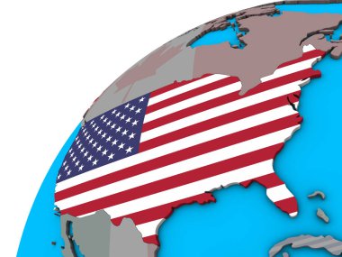 Amerika Birleşik Devletleri Ulusal bayrağını 3d dünya ile. 3D çizim.