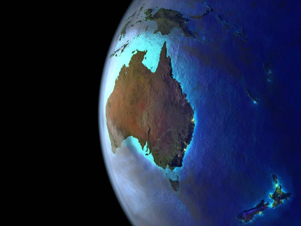 Австралия Чрезвычайно Высокой Детализированной Красиво Текстурированной Модели Земли Городским Освещением — стоковое фото