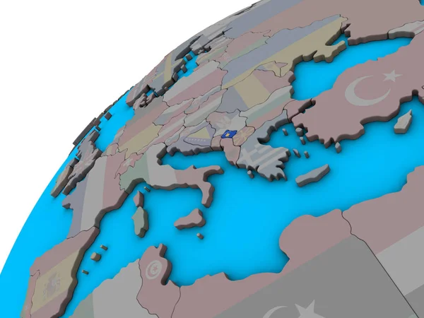 在3D 地球上拥有国旗的科索沃 — 图库照片