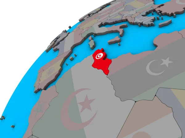 Tunisie Avec Drapeau National Sur Globe Illustration — Photo