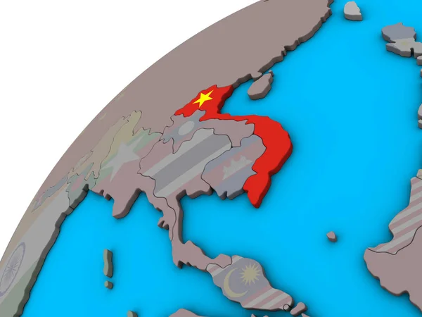 越南与国旗在3D 地球上 — 图库照片