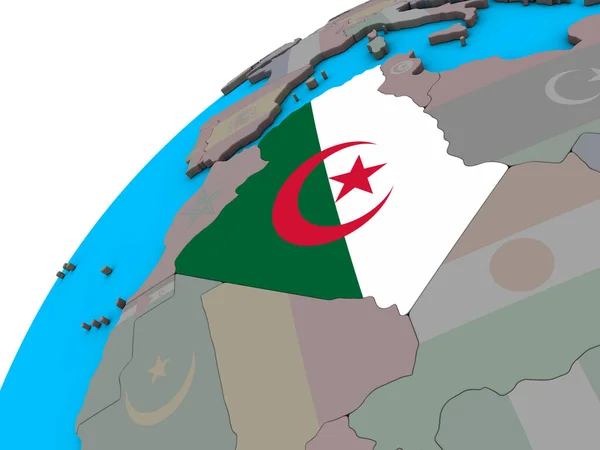 阿尔及利亚与国旗在3D 地球上 — 图库照片