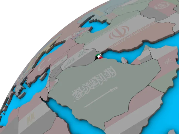 科威特在3D 地球仪上悬挂国旗 — 图库照片
