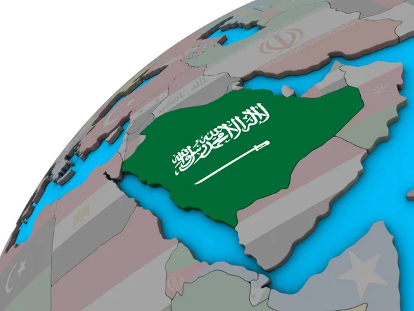지구에 국기와 사우디 아라비아입니다 일러스트 — 스톡 사진