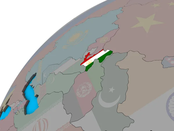 Таджикистан Национальным Флагом Глобусе Иллюстрация — стоковое фото