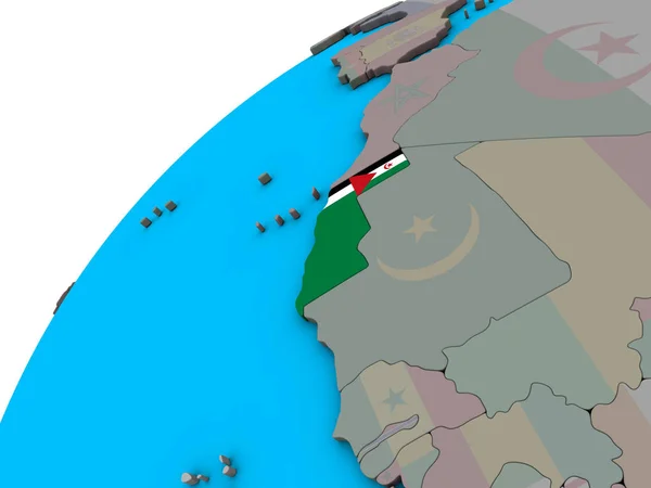 西撒哈拉与国旗在3D 地球上 — 图库照片