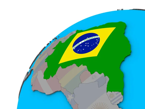 Brasilien Mit Nationalflagge Auf Dem Globus Illustration — Stockfoto