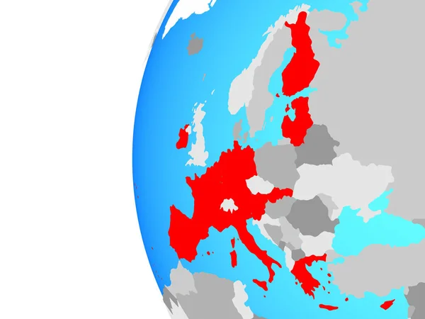 Państwa Członkowskie Strefy Euro Niebieski Globus Polityczny Ilustracja — Zdjęcie stockowe