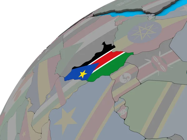 Sudan Del Sud Con Bandiera Nazionale Sul Globo Illustrazione — Foto Stock