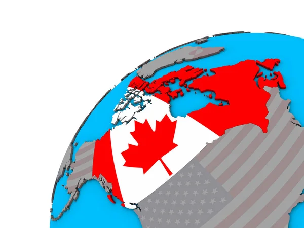 加拿大国旗在3D 地球上 — 图库照片
