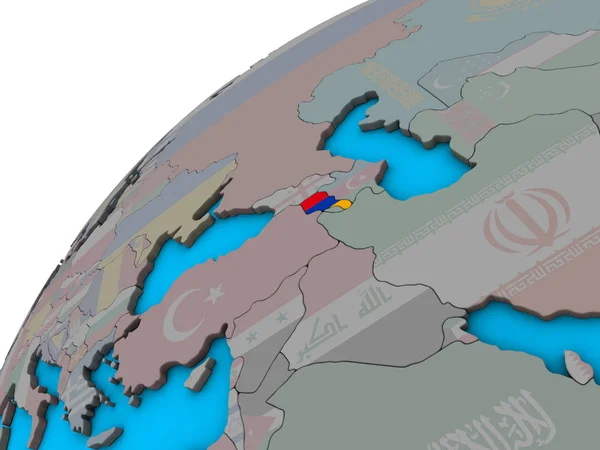 亚美尼亚与国旗在3D 地球上 — 图库照片