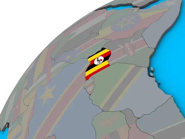 Ουγκάντα Εθνική Σημαία Τρισδιάστατη Υδρόγειο Απεικόνιση — Φωτογραφία Αρχείου