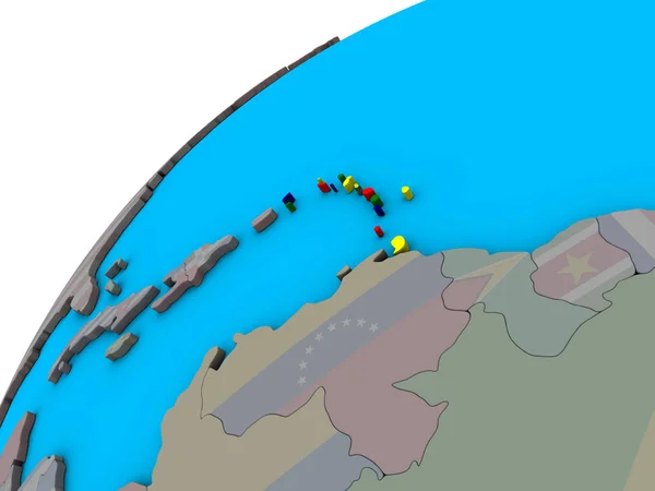 地球儀上の国旗とカリブ海 イラストレーション — ストック写真