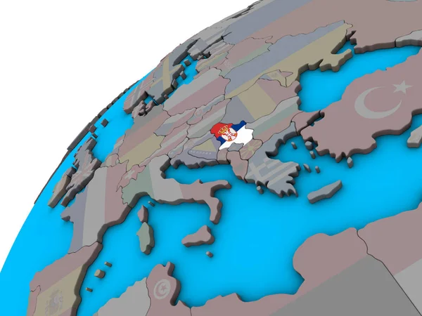 塞尔维亚与国旗在3D 地球上 — 图库照片