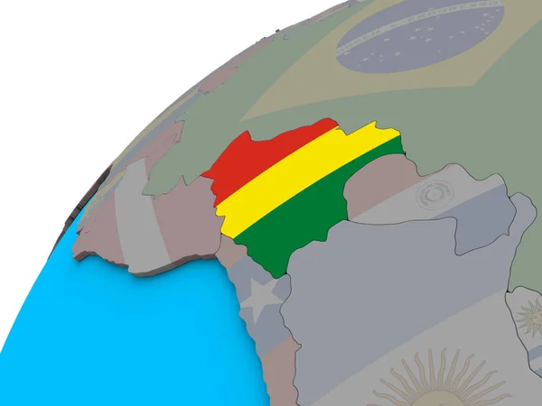 Bolivia Con Bandiera Nazionale Sul Globo Illustrazione — Foto Stock