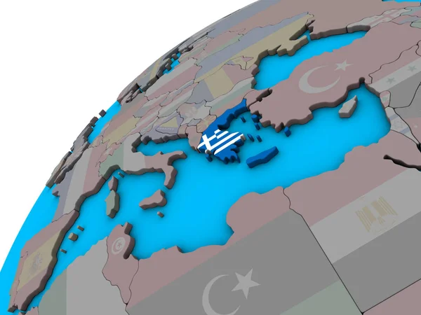 希腊国旗在3D 地球上 — 图库照片
