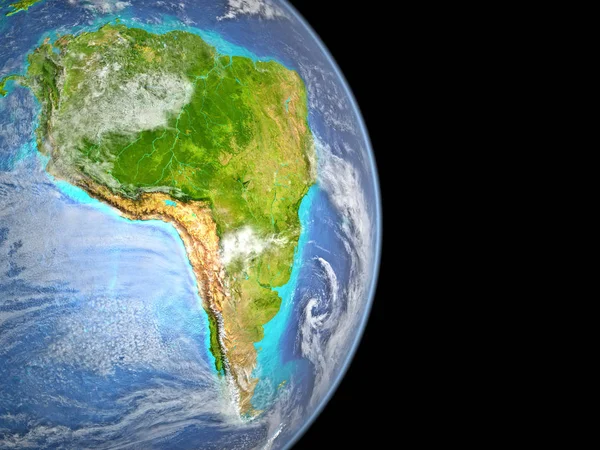Güney Amerika gezegeni uzaydan. Uydu görüntüsü. 3D çizim. Nasa tarafından döşenmiş bu görüntü unsurları.