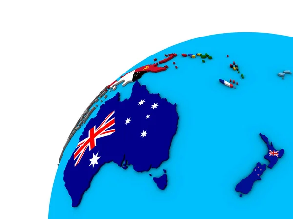Австралия Национальными Флагами Глобусе Иллюстрация — стоковое фото