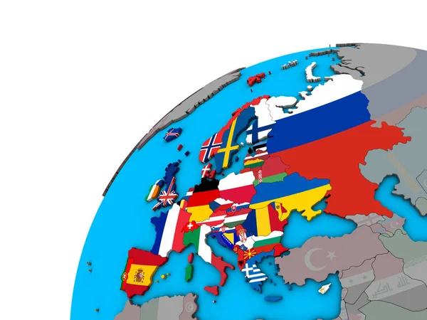 Europa Con Bandiere Nazionali Sul Globo Illustrazione — Foto Stock
