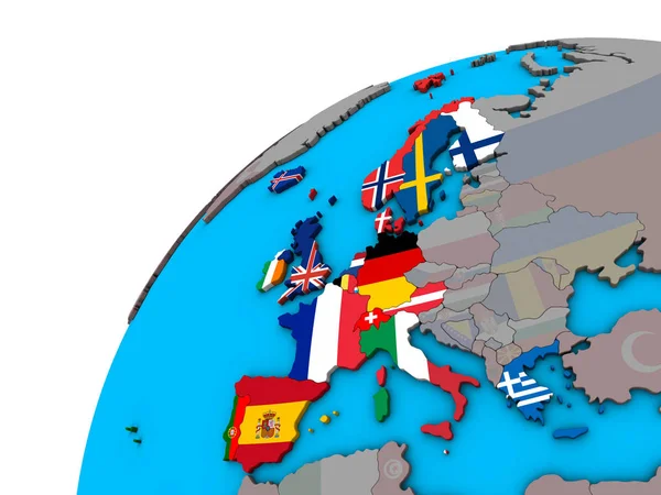 Europa Occidental Con Banderas Nacionales Mundo Ilustración —  Fotos de Stock