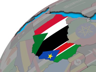 3d dünya Ulusal bayrakları ile eski Sudan. 3D çizim.