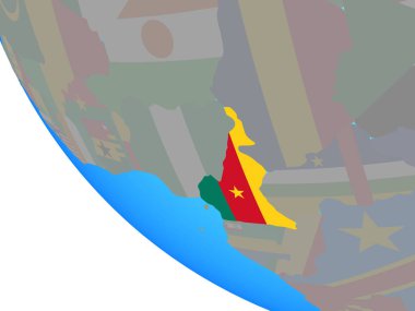 Kamerun Ulusal bayrağını basit dünya ile. 3D çizim.