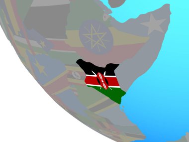 Kenya Ulusal bayrağını basit dünya ile. 3D çizim.