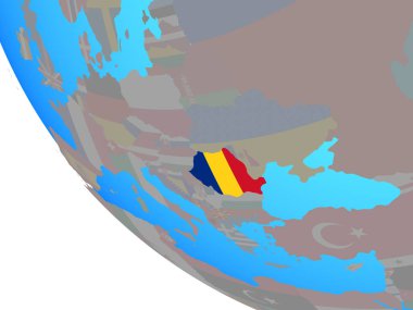 Romanya Ulusal bayrağını basit dünya ile. 3D çizim.