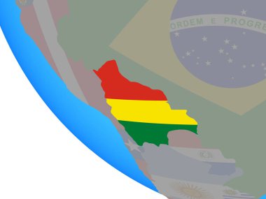 Bolivya Ulusal bayrağını basit dünya ile. 3D çizim.