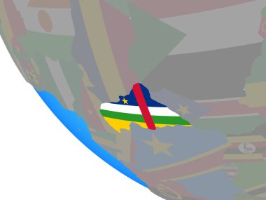 Orta Afrika Ulusal bayrağını basit dünya ile. 3D çizim.