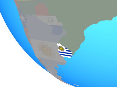 Uruguay Ulusal bayrağını basit dünya ile. 3D çizim.