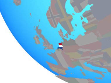 Basit dünya üzerinde ulusal bayrak ile Hollanda. 3D çizim.