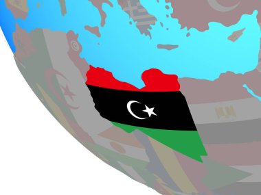 Libya Ulusal bayrağını basit dünya ile. 3D çizim.