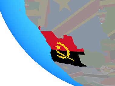 Angola Ulusal bayrağını basit dünya ile. 3D çizim.