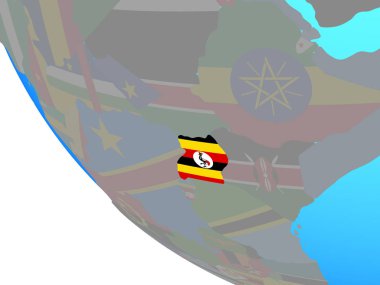 Uganda Ulusal bayrağını basit dünya ile. 3D çizim.