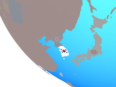 Basit dünya üzerinde ulusal bayrak ile Güney Kore. 3D çizim.