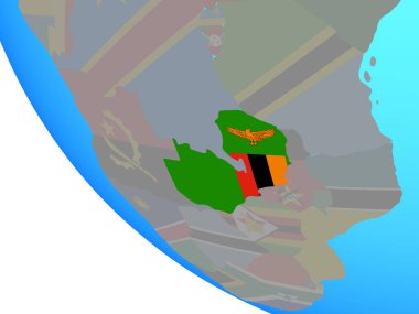 Basit dünya üzerinde ulusal bayrak ile Zambiya. 3D çizim.