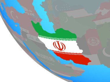 Iran Ulusal bayrağını basit dünya ile. 3D çizim.