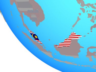 Malezya ulusal bayrağını basit dünya ile. 3D çizim.