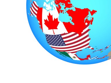 Basit Dünya Ulusal bayrakları ile Kuzey Amerika. 3D çizim.