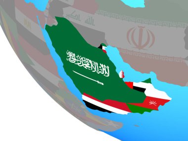 Basit Dünya Ulusal bayrakları ile Arabistan. 3D çizim.