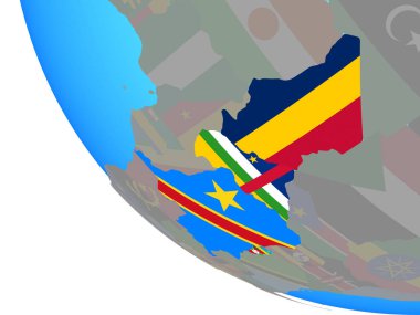 Basit Dünya Ulusal bayrakları ile Orta Afrika. 3D çizim.