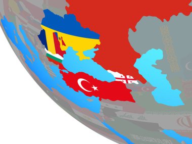 Basit Dünya Ulusal bayrakları ile Karadeniz bölgesi. 3D çizim.