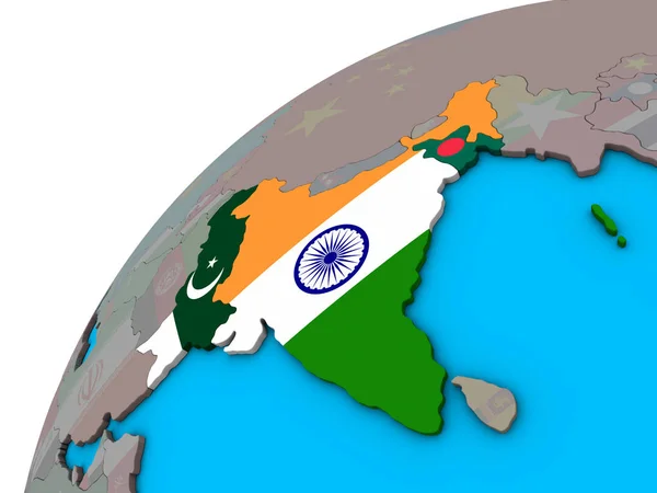 Brits Indië Met Nationale Vlaggen Globe Illustratie — Stockfoto