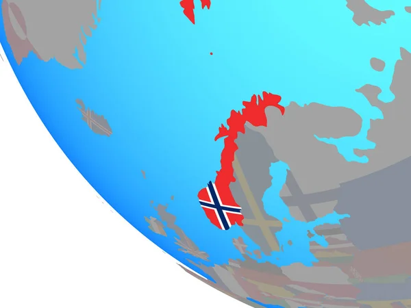 Norway with national flag on simple globe. 3D illustration.