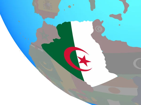 Algerien Mit Nationalflagge Auf Einfachem Globus Illustration — Stockfoto