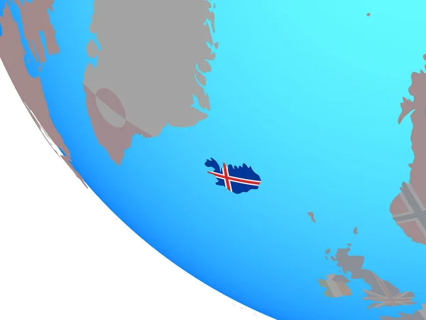 Iceland with national flag on simple globe. 3D illustration.