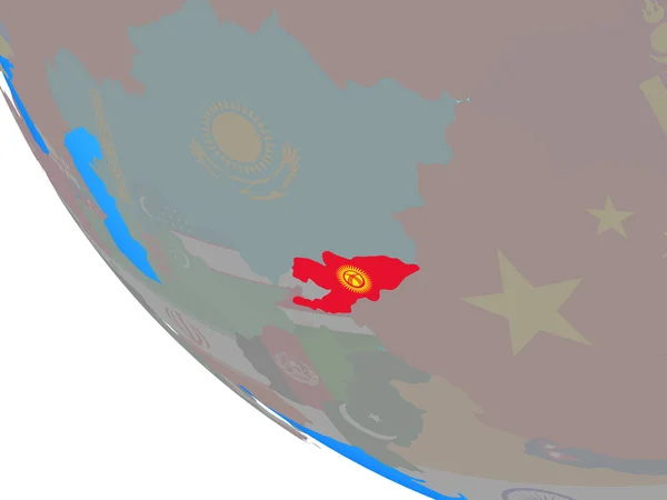 Kyrgyzstan with national flag on simple globe. 3D illustration.