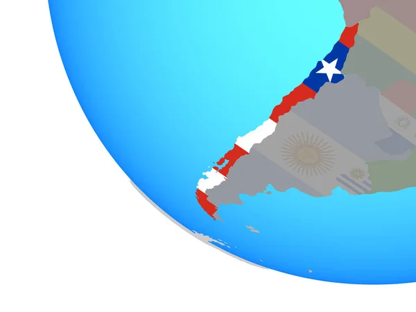 智利与国旗在简单的地球上 — 图库照片
