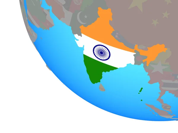 India Met Nationale Vlag Eenvoudige Wereldbol Illustratie — Stockfoto